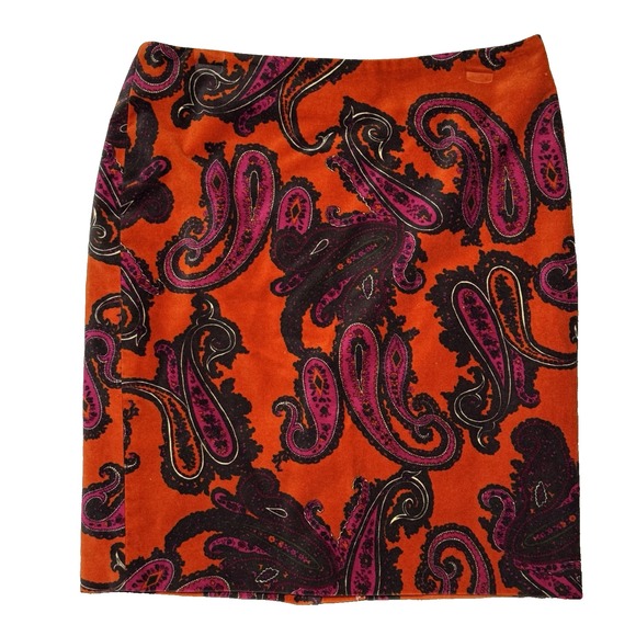 Talbots Velvet Skirt Sz 8P Orange Purple Paisley Pencil Skirt Academia Fairycore - Picture 3 of 9